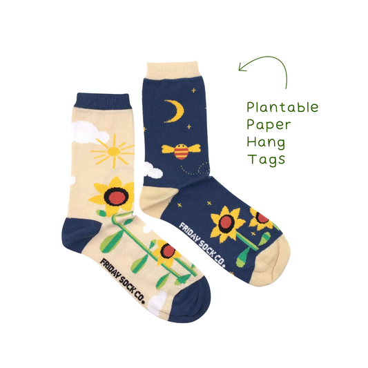 Flower Socks, Day Night Sunflowers, Seed Paper Tags, Floral: Women’s 5 – 10