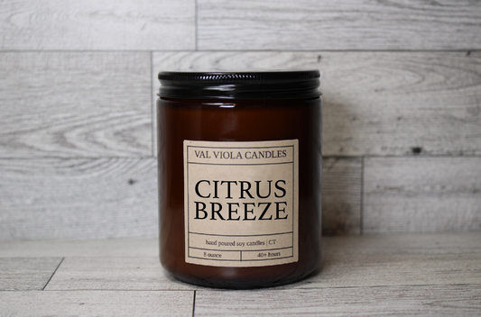 Citrus Breeze Soy Wax Candle Amber Jar: 8 Ounce Amber Vessel