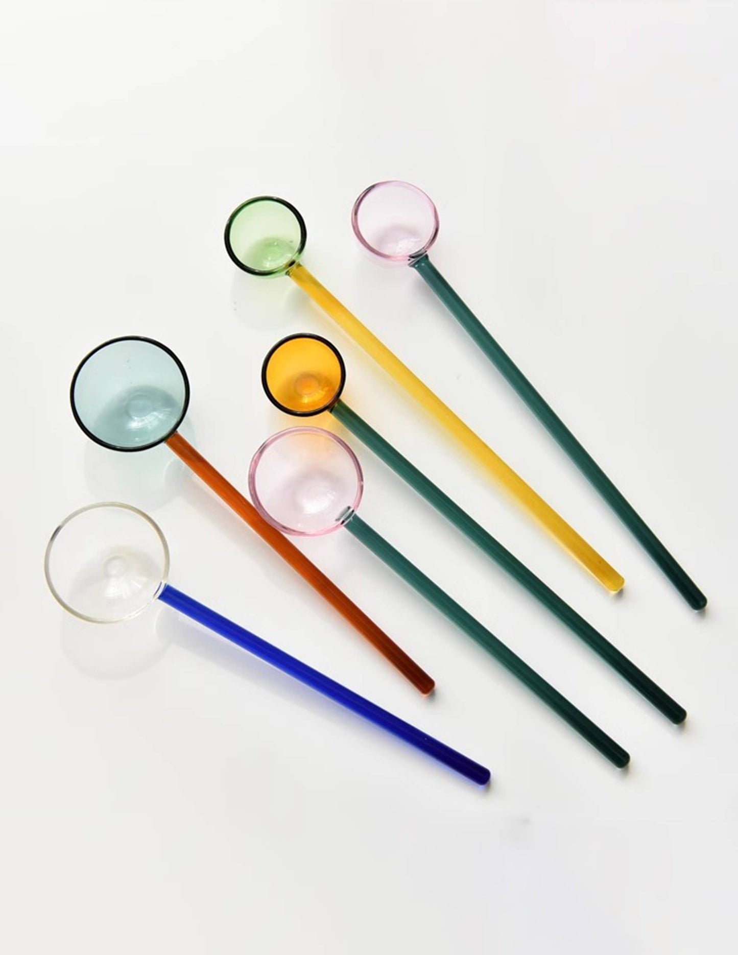 Long Handle Colorful Glass Spoon:  Blue& Gradient Blue