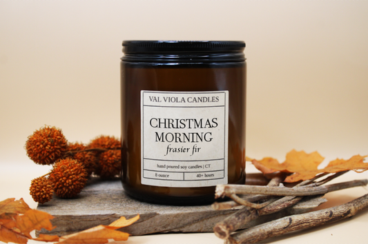 Christmas Morning - Frasier Fir Soy Candle: 8 Ounce Jelly Jar Gold Lid