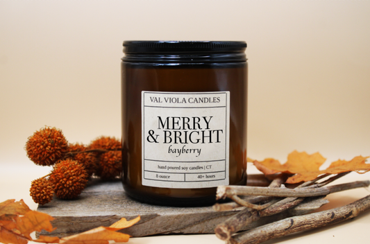 Merry & Bright - Bayberry Soy Candle: 8 Ounce Jelly Jar Gold Lid