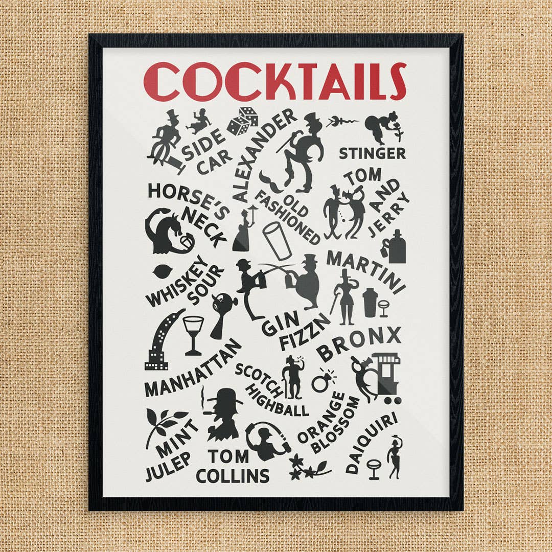 8" x 10 Vintage Cocktail List Print