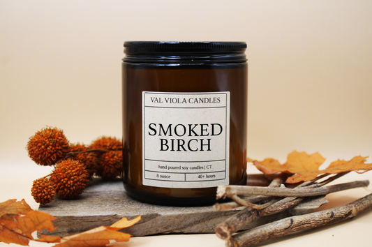 Smoked Birch Soy Candle: 8 Ounce Jelly Jar Gold Lid