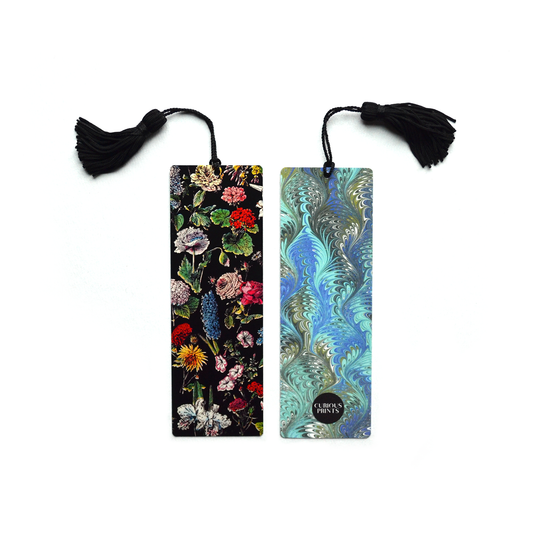 Botanical Floral and Marbled Bookmark with Tassel