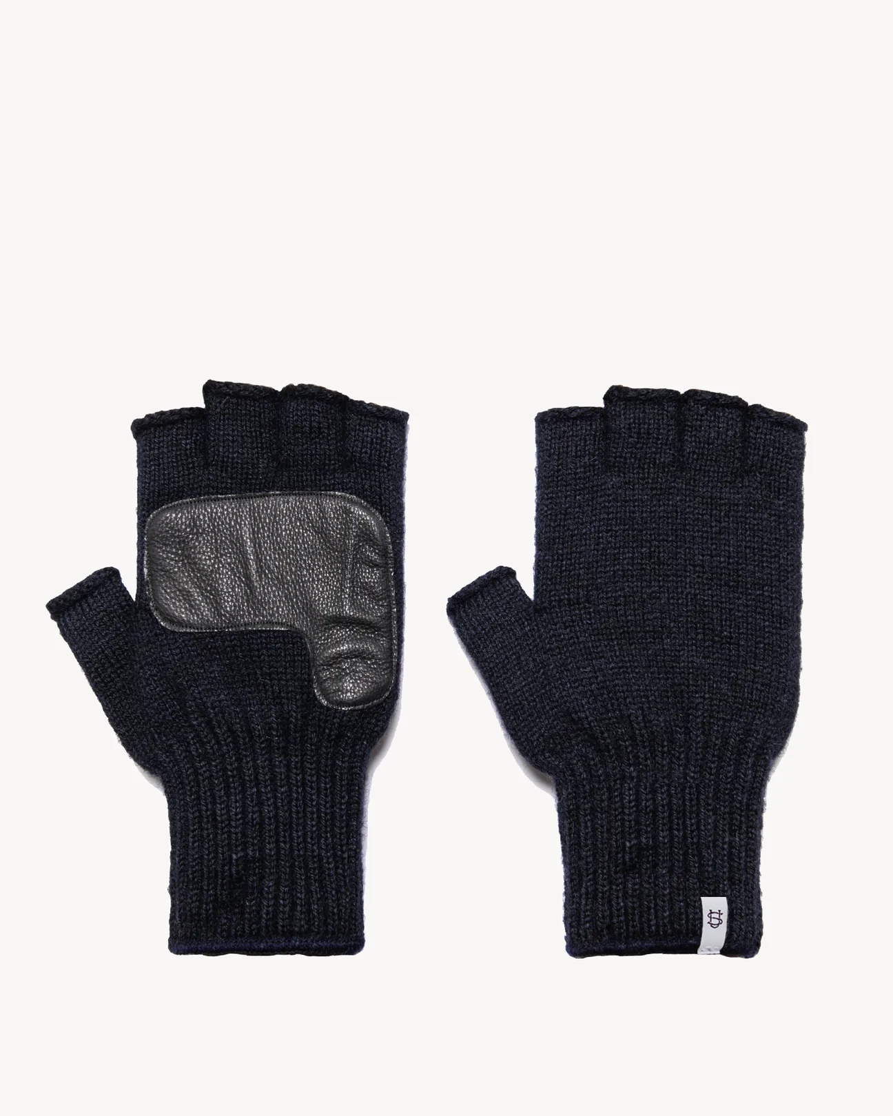 Navy Melange Fingerless Ragg Wool Gloves