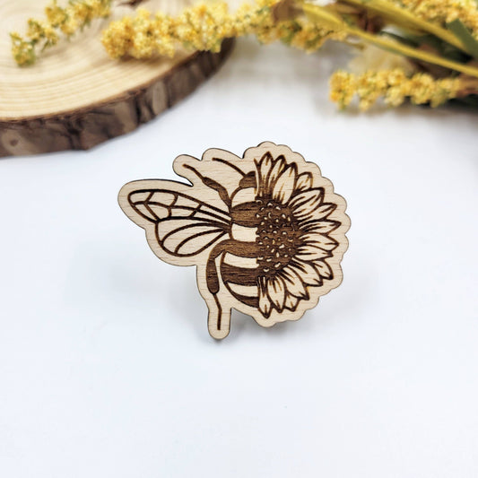 Floral bee wood pin