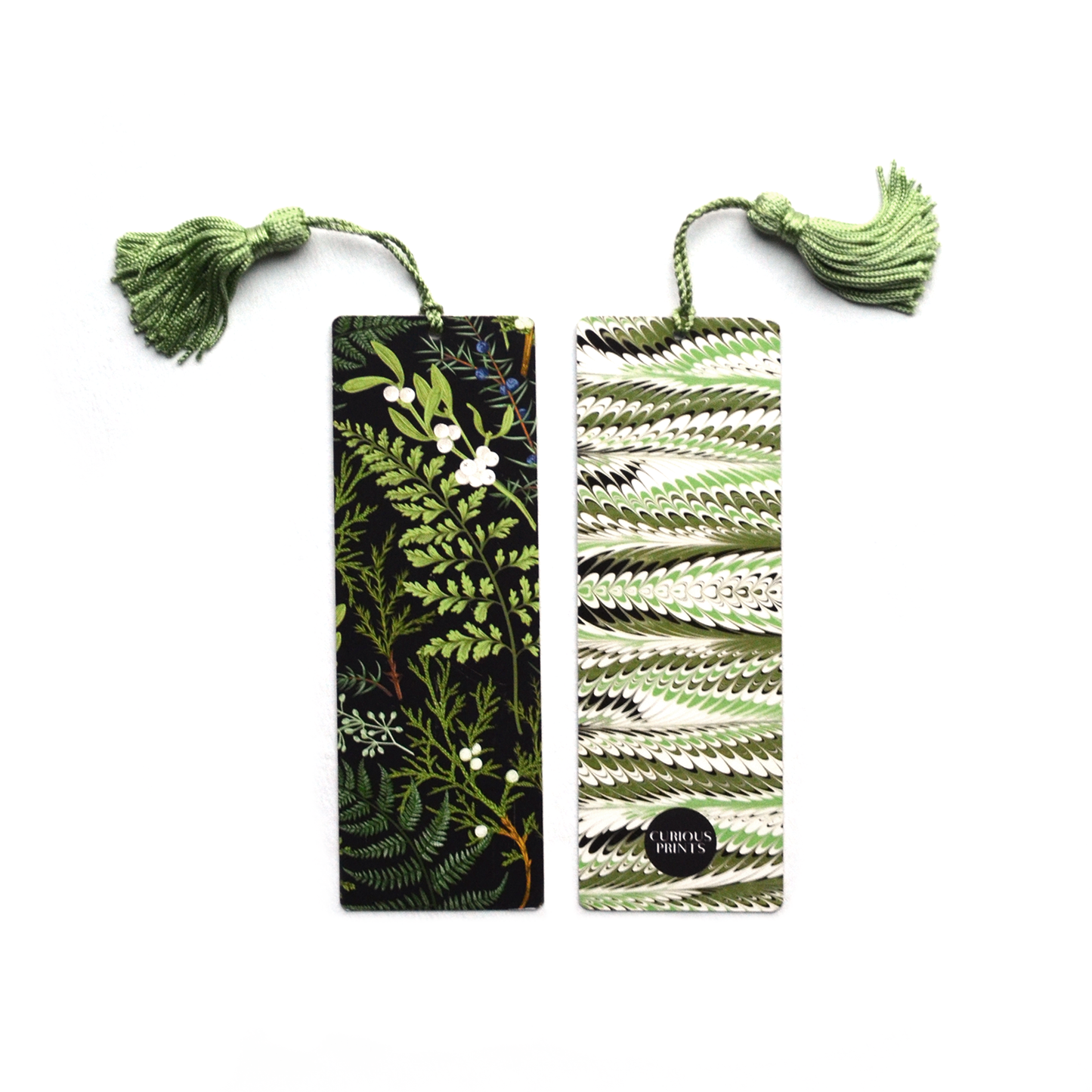 Botanical Fern and Marbled Bookmark with Tassel