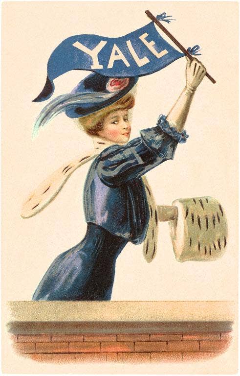 Woman in Blue with Yale Pennant - Vintage Art Print